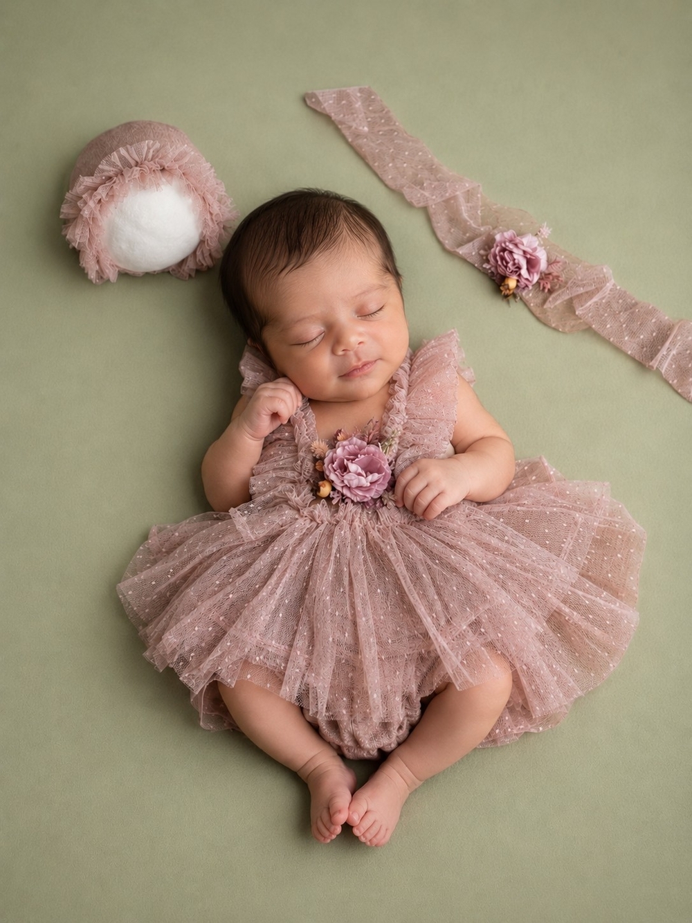 Toddler Dusty Rose Tulle Party Dress with Floral Accent